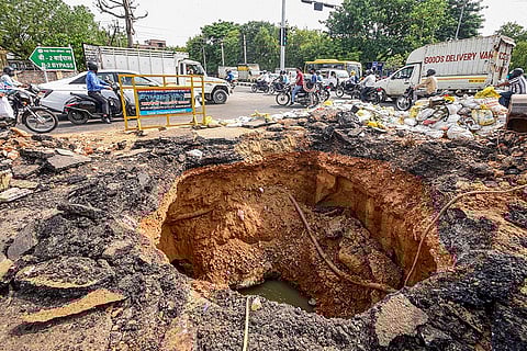 Road caves-in in Jaipur after rains